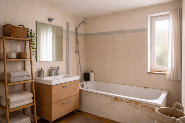 Dégradation d'une salle de bain du à l'humidité