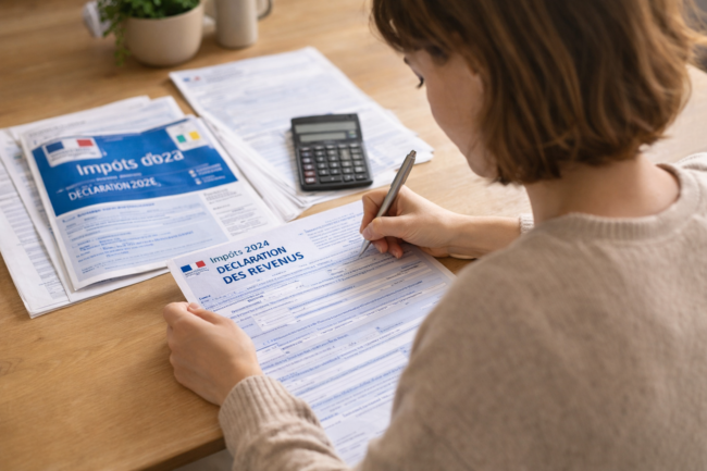 femme remplissant sa feuille d'impôt pour une déclaration et permettre d'obtenir des avantages fiscaux dans le cadre de la location solidaire